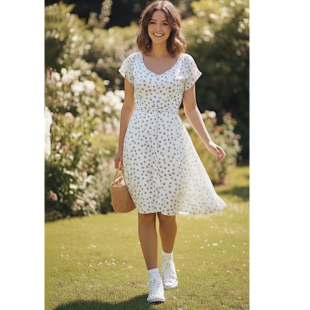 Vintage Peace Sign Button Down Dress with Pockets